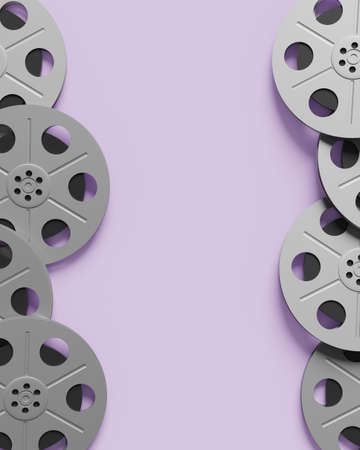 Film rolls over purple background, top view with negative space - 3D Renderingの写真素材