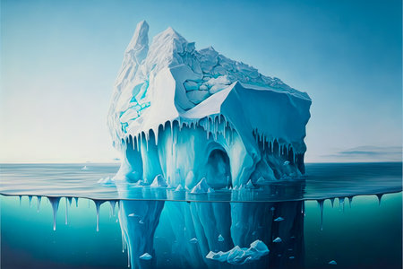 Painting of a beautiful iceberg melting. Global warming. Climate change. Generative AIの写真素材