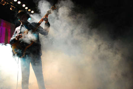 silhouette of a guitarist playing liveのeditorial素材