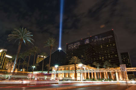 LAS VEGAS, NEVADA - OCTOBER  03: The Luxor Hotel Casino, one of the most recognizable landmarks of Vegas at night during a live performance of Chris Angel, 03 October, 2011, in Las Vegas, NVのeditorial素材