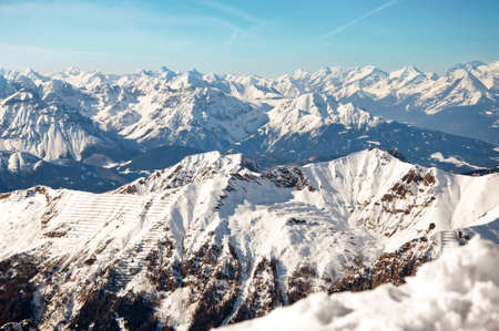 Sunny day in the European Alps on a winter wallpaperの写真素材