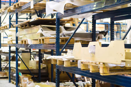 blue-colored shelves in modern warehouse facilityの写真素材