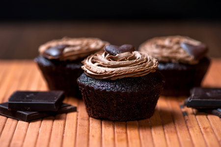 Sweet and creamy chocolate muffin at restaurant and cookie shopの写真素材
