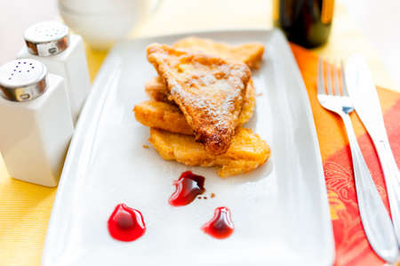 French toast with butter and gem at breakfastの写真素材