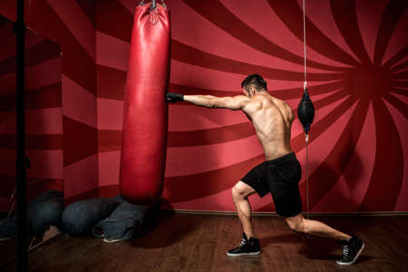 Portrait of boxer training with gloves and shirtless. Boxing Trainingの写真素材