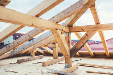 industrial details of house renovation, restoration of roof systemの写真素材