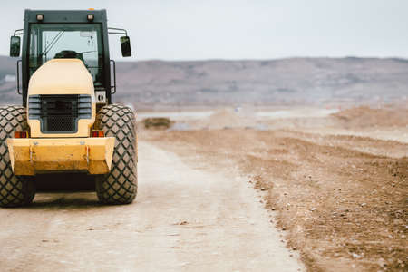 Tandem roller vibratory industrial machinery on road construction siteの写真素材