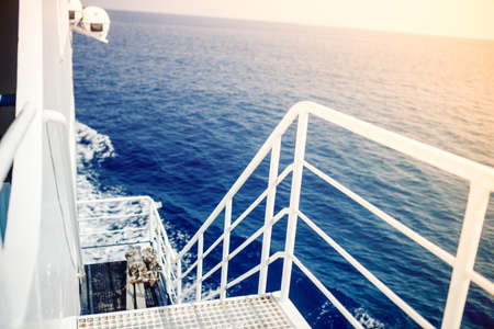 active lifestyle, details of sailboat, yacht or cruise ship sailing on ocean waters