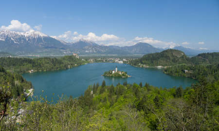 Aerial view of Bled lake in Slovenia