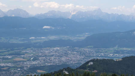 view on villach from gerlitzen on a cloudy dayの写真素材