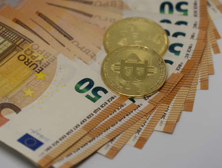 Bitcoins on Eurosの写真素材