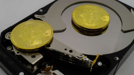 bitcoins on a harddriveの写真素材