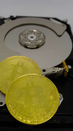 bitcoins on a harddriveの写真素材