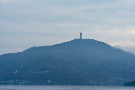 Sunset on a mountain lakeの写真素材