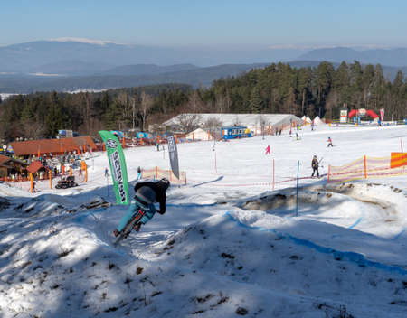 Petzen, Austria, February 09 2019: Bike race in snow.のeditorial素材