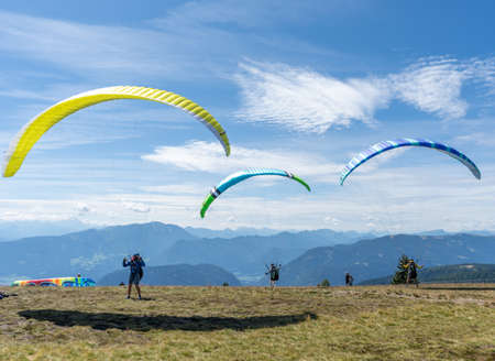 Gerlitzen, Austria August 17 2019, Paragliding prepearing to take offのeditorial素材