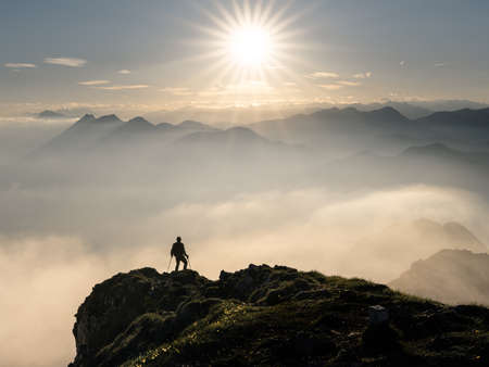 over the clouds on mountain topの写真素材