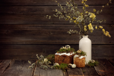Quail eggs with delicious baking on the wooden backgroundの写真素材