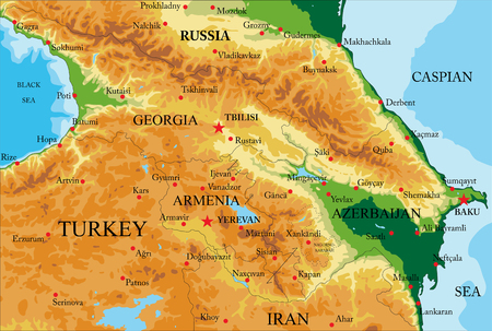 Highly detailed physical map of Caucasus area.のイラスト素材