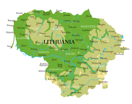 Highly detailed physical map of the Lithuania,in vector format,with all the relief forms,regions and big cities.のイラスト素材