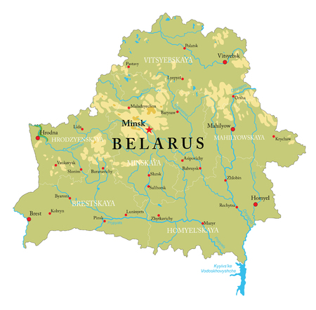Highly detailed physical map of the Belarus,in vector format,with all the relief forms,regions and big cities.のイラスト素材