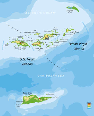 U.S. and British Virgin islands highly detailed physical mapのイラスト素材
