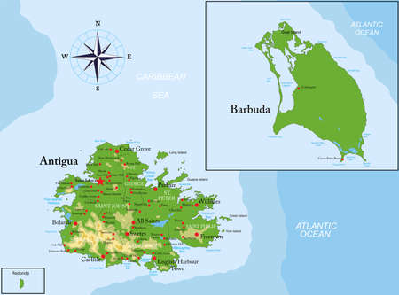 Antigua and Barbuda highly detailed physical mapのイラスト素材