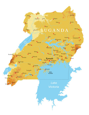 Uganda highly detailed physical mapのイラスト素材
