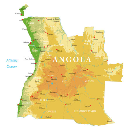 Angola highly detailed physical mapのイラスト素材