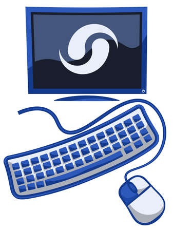 Monitor, keyboard, computer mouse. On white background.のイラスト素材
