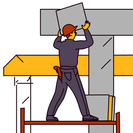 High-rise worker on rafters in the processのイラスト素材