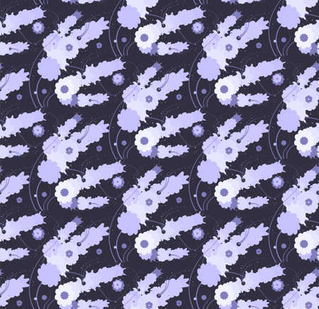 A pattern of stylized flowers. On a dark backgroundのイラスト素材