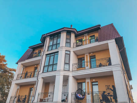 Kyiv, Ukraine 21.09.2021 A beautiful building against the backdrop of a very beautiful sky.のeditorial素材