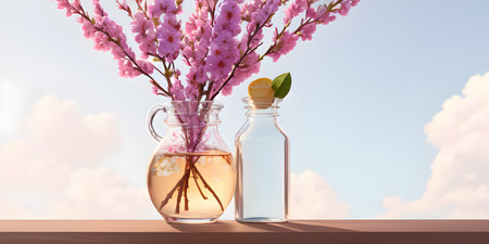 Art illustration, with flowers for the presentation of cosmetics.の素材