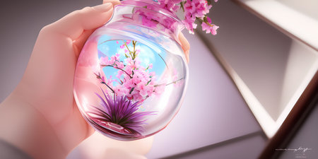 Art illustration, with flowers for the presentation of cosmetics.の素材