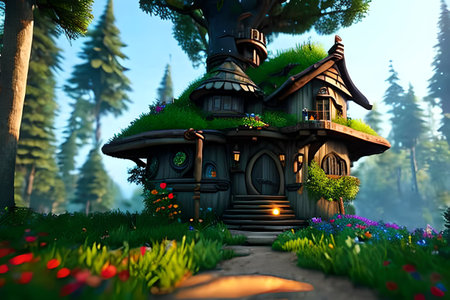 House in the middle of a fairy-tale forest.の素材