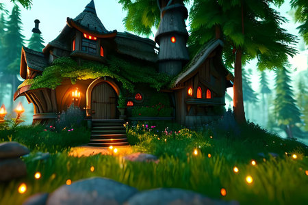 House in the middle of a fairy-tale forest.の素材