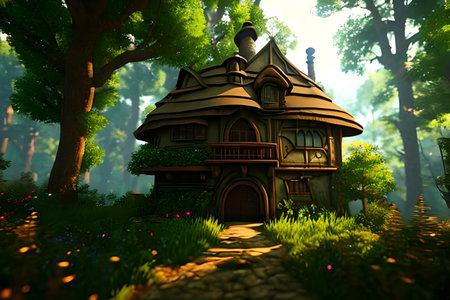 House in the middle of a fairy-tale forest.の素材