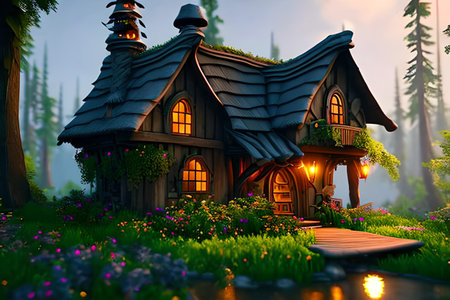 House in the middle of a fairy-tale forest.の素材