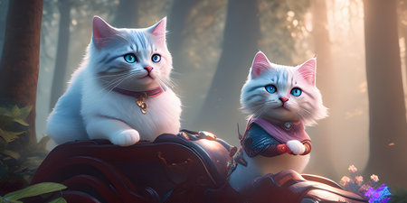 Very cute and beautiful kittens in a fairy-tale forestの素材
