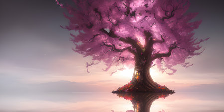 Illustration with a fantastic tree in the style of a painting. A majestic tree.の素材