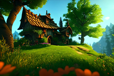 House in the middle of a fairy-tale forest.の素材