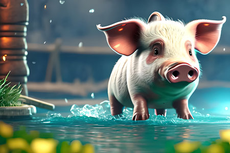 Very cute pig, illustration.の素材
