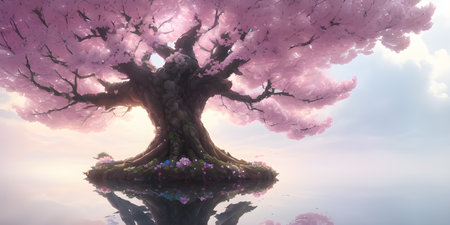 Illustration with a fantastic tree in the style of a painting. A majestic tree.の素材