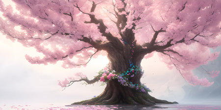 Illustration with a fantastic tree in the style of a painting. A majestic tree.の素材