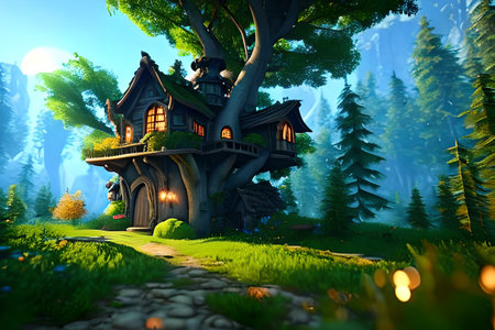 House in the middle of a fairy-tale forest.の素材