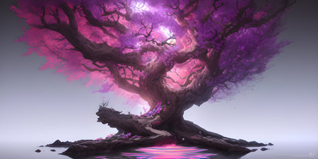 Illustration with a fantastic tree in the style of a painting. A majestic tree.の素材