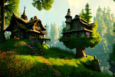 House in the middle of a fairy-tale forest.の素材