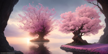 Illustration with a fantastic tree in the style of a painting. A majestic tree.の素材