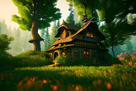 House in the middle of a fairy-tale forest.の素材